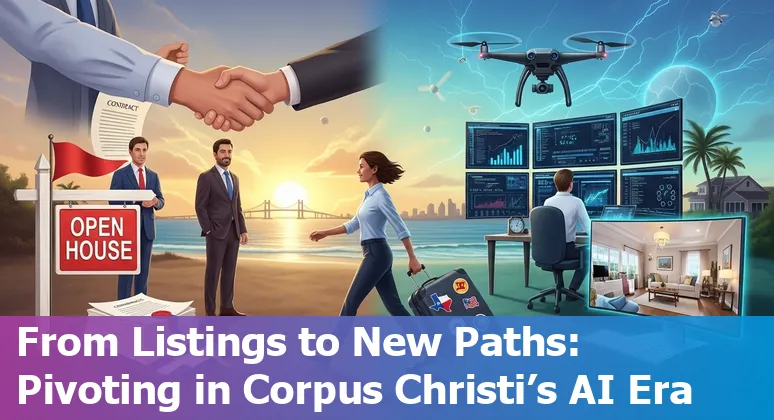 Corpus Christi skyline with real estate icons and AI automation overlay