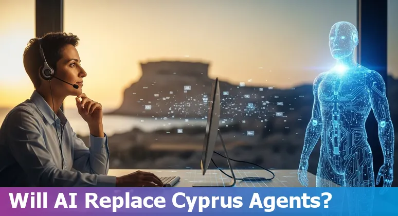 Customer service agent and chatbot illustration for Cyprus — will AI replace customer service jobs in Cyprus?