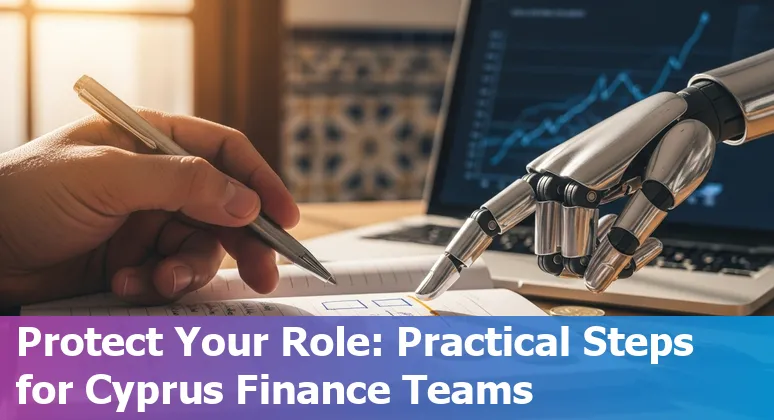 AI impact on finance jobs in Cyprus 2025 — infographic showing roles at risk and steps to adapt in Cyprus