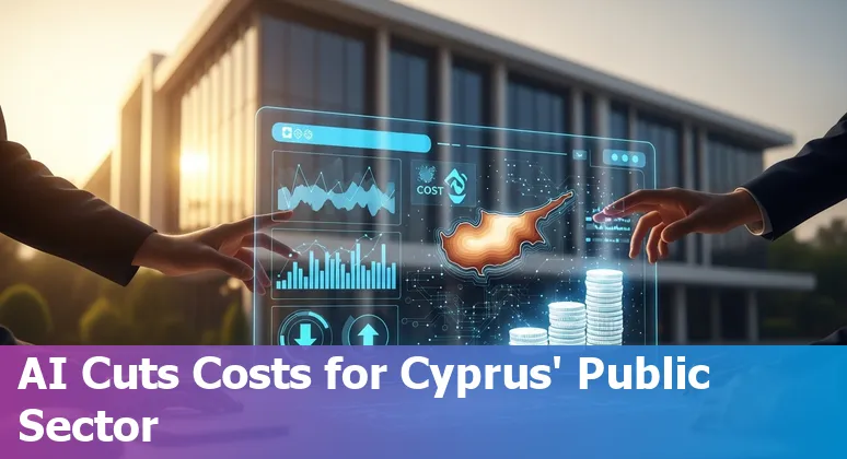 Illustration of AI improving public services in Cyprus: chatbot, smart city traffic, and port analytics aiding Cypriot government companies