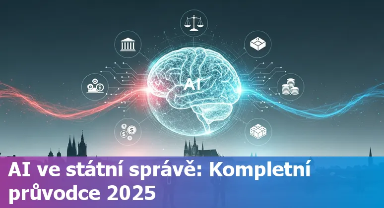 Graphic showing AI in public administration with the Czech Republic flag and Prague skyline
