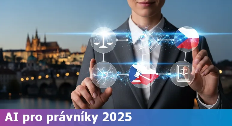 Legal professional using AI with Czech Republic flag and Prague skyline in background
