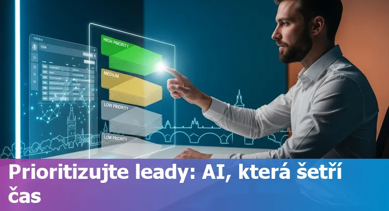 Sales professional using AI prompts on laptop with Czech flag and CRM dashboard