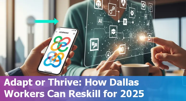 Dallas, Texas customer service worker with AI chatbot overlay — 2025 local job impact and reskilling