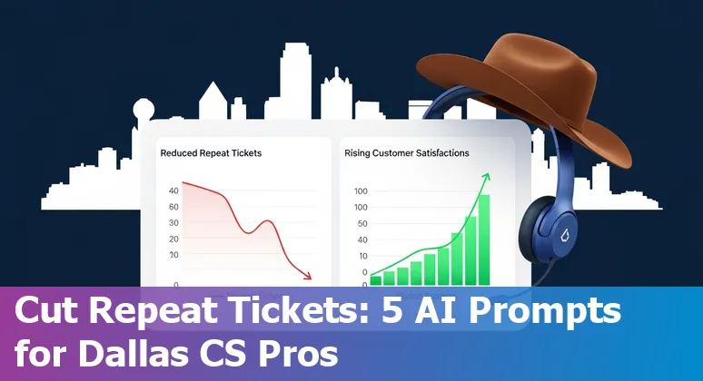 Customer service agent in Dallas using AI prompts on a laptop with Dallas skyline in background