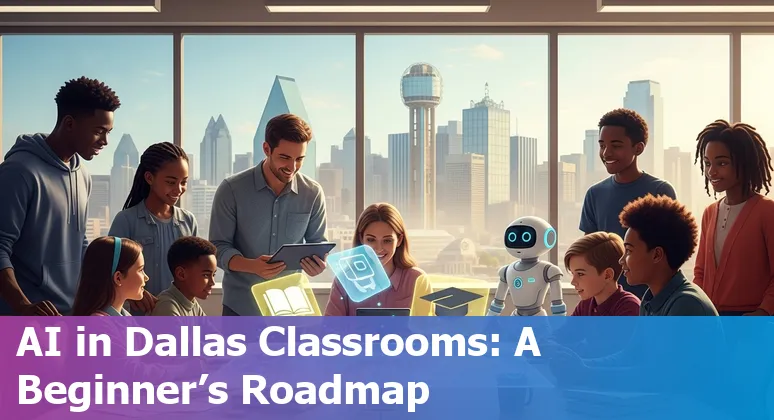 Educators using AI tools in a Dallas, TX classroom, 2025 — students and teachers collaborating with AI on laptops