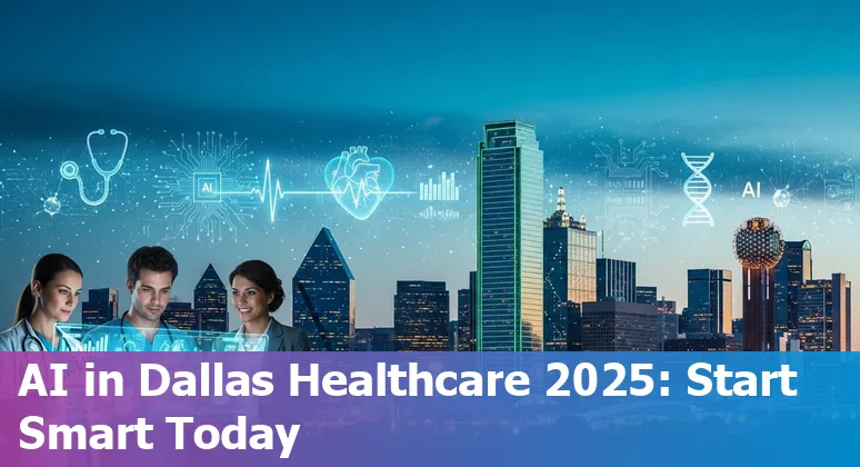 Healthcare AI in Dallas, Texas 2025: clinicians and engineers collaborating on AI tools with Dallas skyline in background