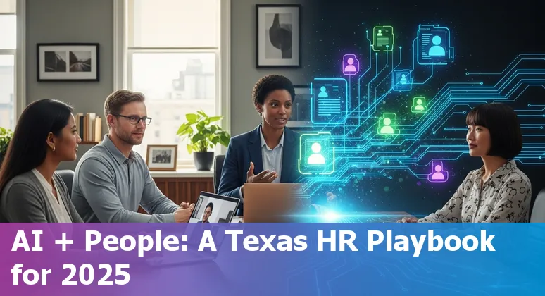 HR team planning digital hiring and reskilling in Dallas, Texas skyline backdrop