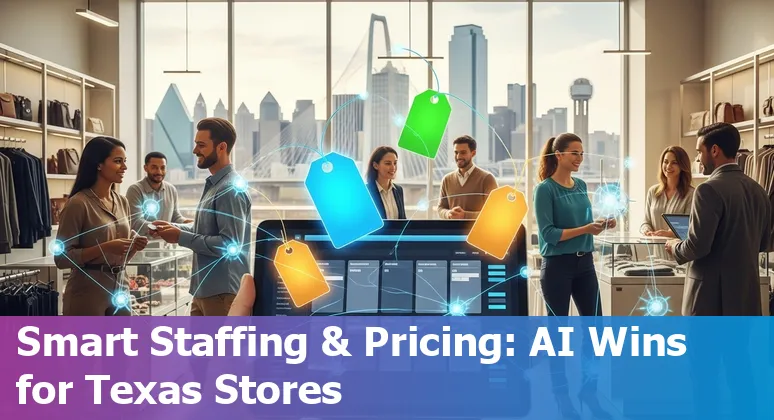 Retail staff using AI tools in a Dallas, Texas store to optimize inventory and improve efficiency