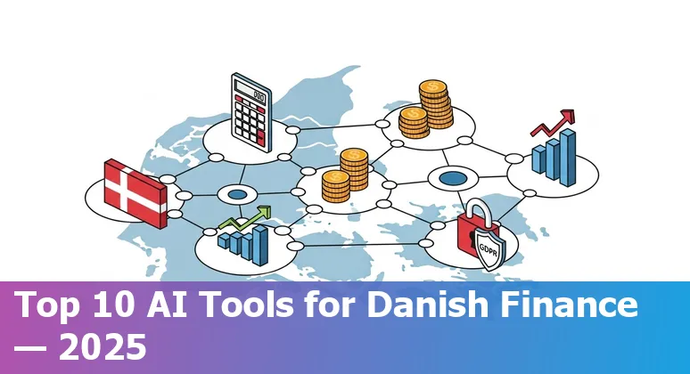 Danish finance professional using AI tools on a laptop with charts and the Denmark flag in the background