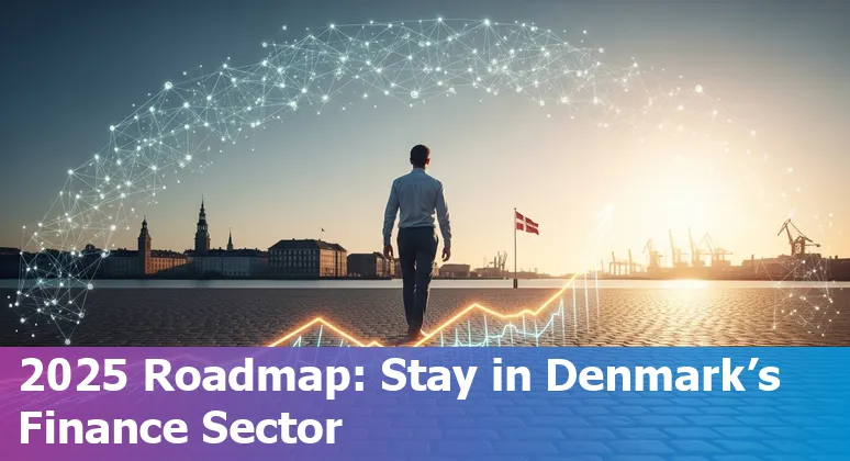 Illustration of AI and finance professionals in Denmark discussing upskilling and role redesign in 2025