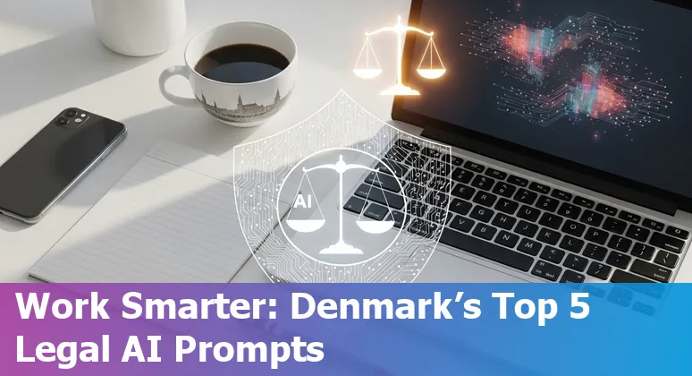 Danish lawyer using AI tools on a laptop with a contract and Danish flag visible on screen