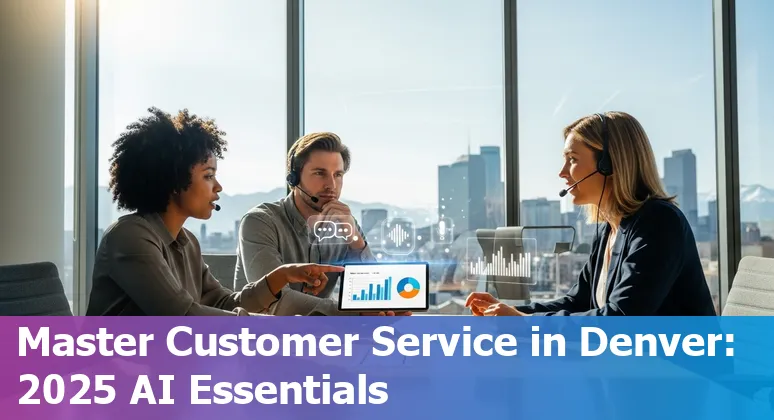 Collage of chatbots, Denver skyline, and customer support agents using AI tools