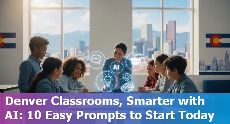 Students and educators using AI tools in Denver classrooms with a Sunny chatbot reference and 360-degree immersive learning visuals