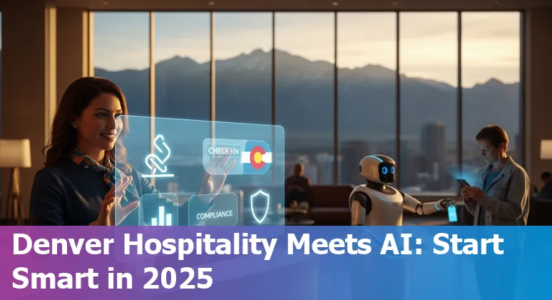 Hotel front desk with AI concierge screen in Denver, Colorado, showing local hospitality AI use in 2025