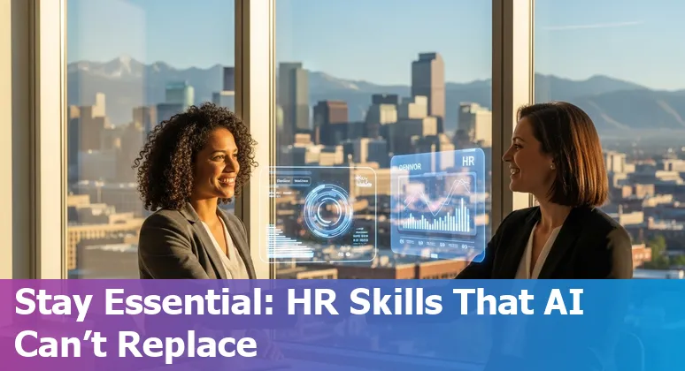 Denver, Colorado HR professional using AI tools with Colorado skyline, referencing SB 24-205 compliance in 2025