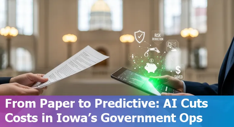 City government employee using AI dashboard in Des Moines, Iowa to improve efficiency and cut costs