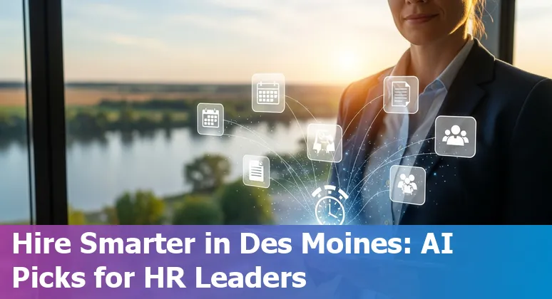 HR professional using AI tools dashboard listing Paradox, HireVue, Eightfold, Lattice and Deel on a laptop