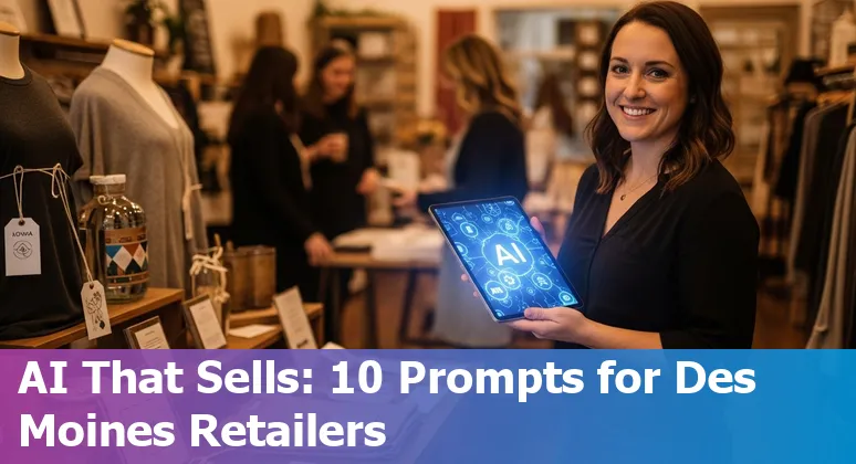 Des Moines retail storefront with AI icons—personalization, inventory, pricing, and computer vision.
