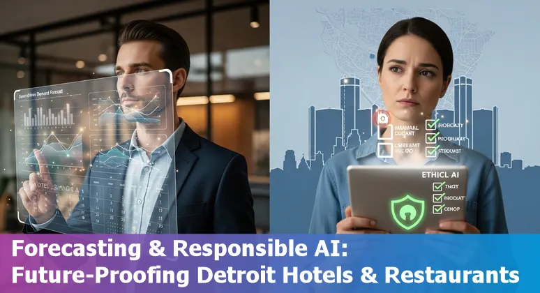 Hotel lobby with AI concierge kiosk in Detroit, Michigan during Summit Detroit 2025