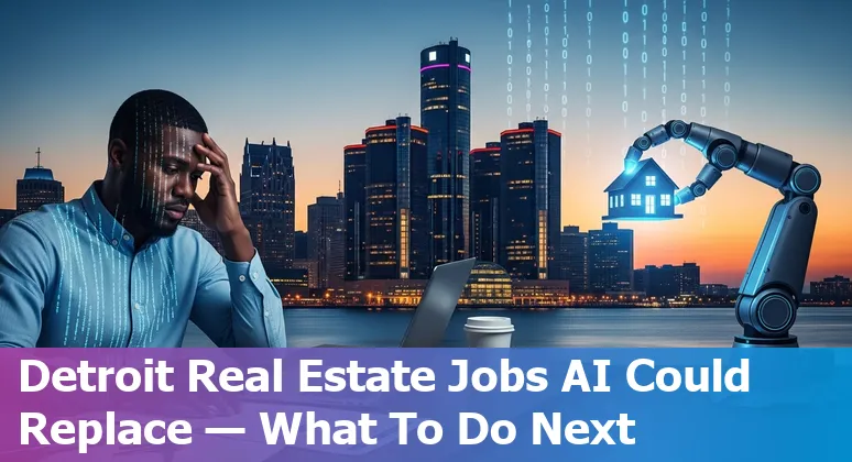 Detroit skyline with mixed-use buildings and icons for AI, property management, analytics, and leasing