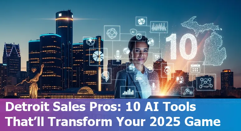 Detroit sales professional using AI tools dashboard with automotive manufacturing backdrop.