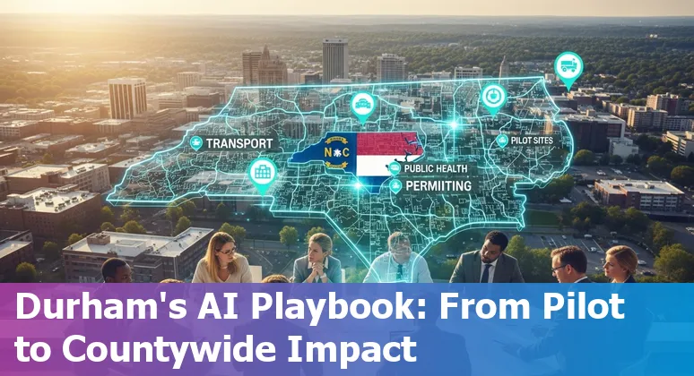 Illustration of Durham County, North Carolina government staff using AI tools (DCoBot) in 2025