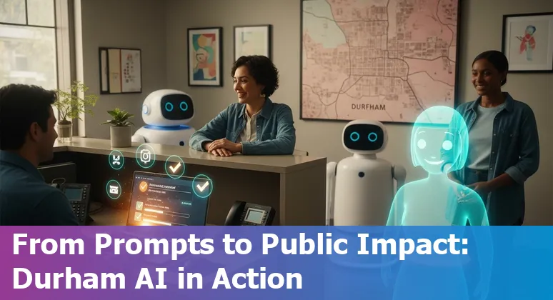 Durham County government staff collaborating on AI-powered service desk with Moveworks DCoBot on screen