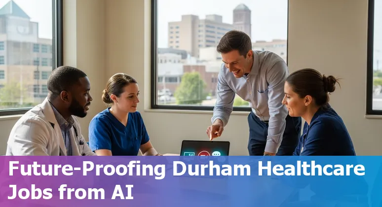 Healthcare worker reviewing AI-generated patient messages on a tablet in a Durham clinic.