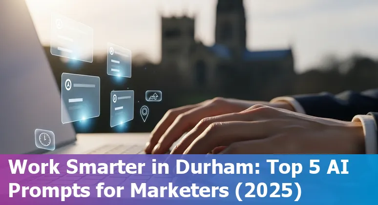 Durham skyline with tech and marketing icons representing AI prompts for local marketers