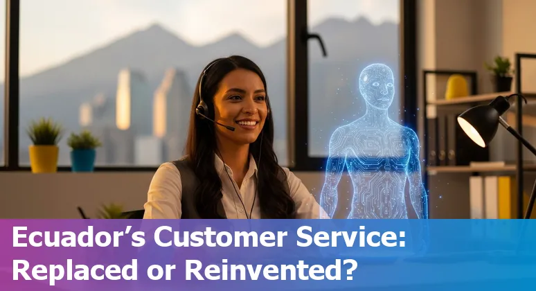Customer service agent using AI tools in an Ecuador office, 2025