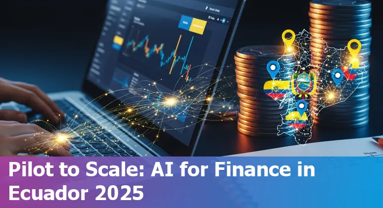 Finance professional using AI dashboard in Ecuador, showing ERP and cash-flow AI insights for Ecuador