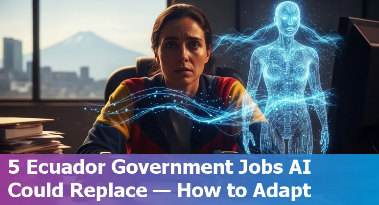 Ecuador government office worker using a computer with AI icons overlay symbolizing automation risk