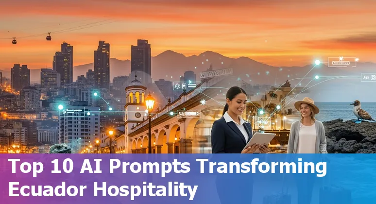Illustration of Ecuador hotel AI use cases: concierge chat, smart room, dynamic pricing, and maintenance dashboards