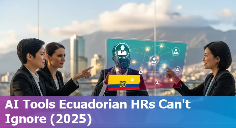 Ecuador HR pro reviewing top AI HR tool logos (Paradox, Eightfold, SeekOut, Lattice) on a laptop