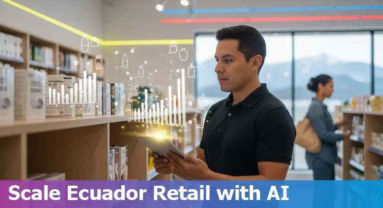 Cover image for AI in retail guide in Ecuador 2025 showing a mobile shopper and data overlays for Ecuador