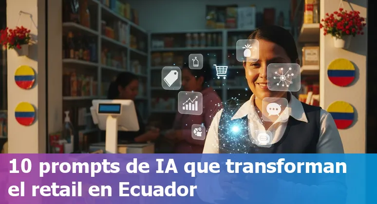 Store associate using tablet with AI dashboards showing product recommendations and inventory maps for Quito and Guayaquil.