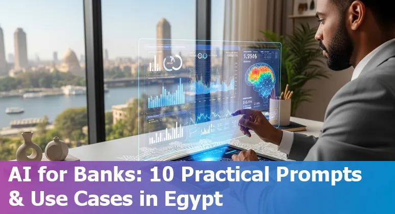 Graphic showing AI use cases in Egyptian financial services: chatbots, fraud detection, credit scoring, trading, AML, and forecasting.