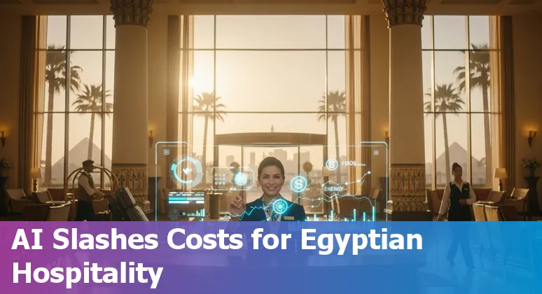 Hospitality staff and AI dashboard showing efficiency gains in Egypt
