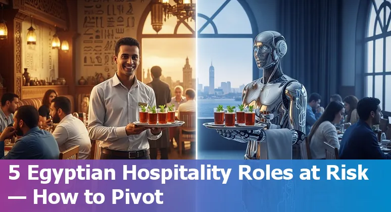 Receptionist and robotic kiosk at a Cairo hotel lobby illustrating AI in Egyptian hospitality