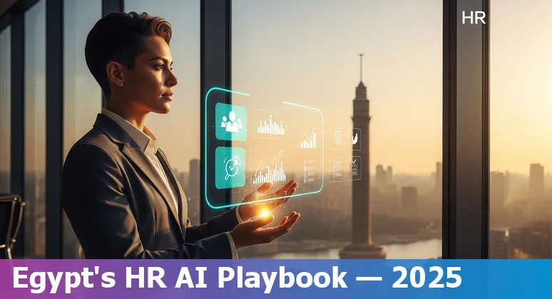 HR professionals reviewing an AI dashboard in an Egyptian office, Cairo, Egypt
