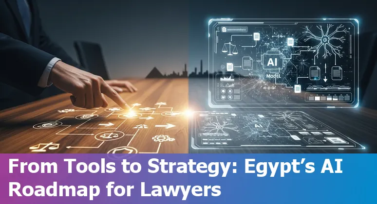 Lawyer using AI tools with Cairo skyline and Egyptian flag — AI for legal professionals in Egypt, 2025