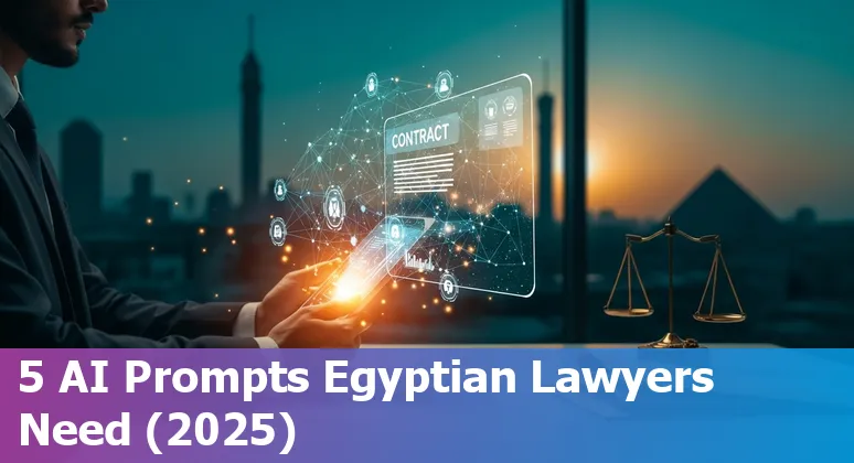Egyptian lawyer using AI on a laptop with contract, research, and gavel icons