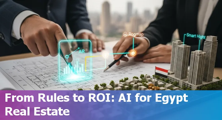 AI transforming real estate in Egypt 2025 — illustration of AI tools and Egyptian skyline