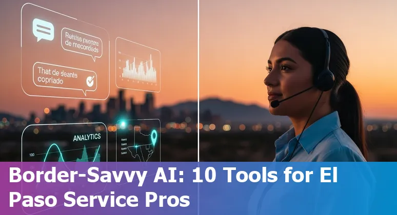 El Paso customer service team using AI chatbots and dashboards on laptops in a bilingual office.