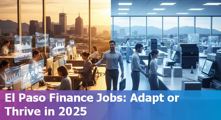 Finance professional reviewing AI-generated report in El Paso, Texas skyline background