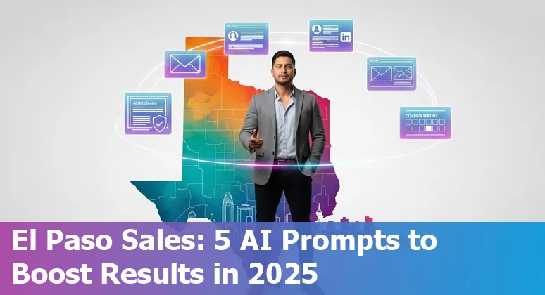 El Paso sales professional using AI prompts on a laptop with Yuma mountains and El Paso skyline in background