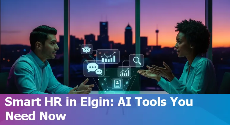 HR professional in Elgin using AI tools dashboard showing recruitment, engagement, and analytics