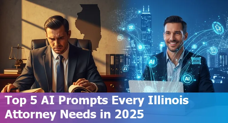 Elgin Illinois courthouse with tech overlays representing AI prompts for lawyers in 2025