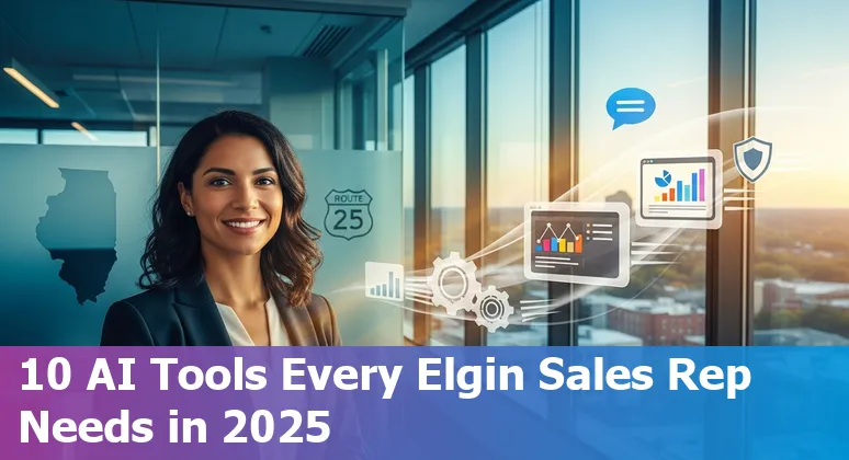 Sales professionals in Elgin using AI tools like Cognism, Salesforce Einstein, and Fireflies.ai on laptops during a team meeting